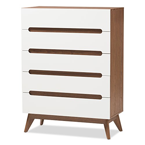 Baxton Studio Chests of Drawers/Bureaus, 5-Drawer Storage Chest, White/Walnut Brown