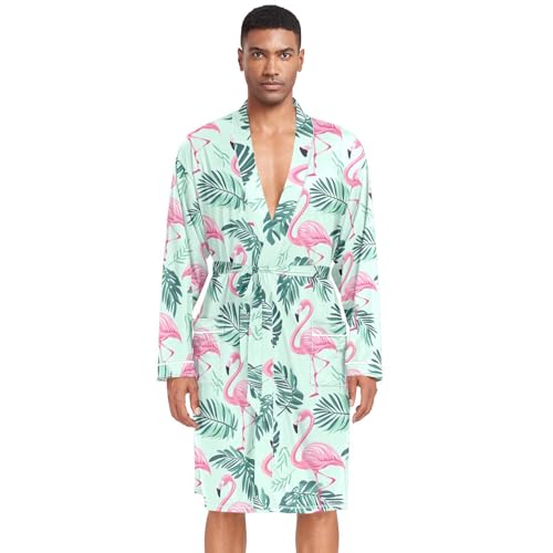 STAYTOP Beautiful Flamingos Men's Kimono Soft Robe Nightgown Long-Sleeve Pajamas Bathrobes