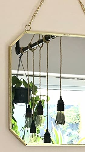 Image of Vintage Wall Mirror with (Brass) Border Wall Hanging Mirror with Chain | Decorative Mirror for Wall Living Room Bedroom & Bathroom Mirror Size - (11 Inches) (Octagonal)