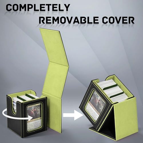 Image of ZLCA MTG Deck Box with Commander Window Display, Trading Card Storage Box Holds 100 Double-Sleeved Cards Suitable for TCG /CCG /PTCG /EDH /Magic /Sport Cards (Black&Green)