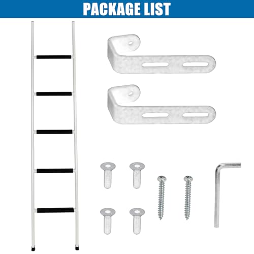 Image of Anti-Slip RV Bunk Ladder, 72in Integrated Heavy Duty Steel, White | Camper Bunk Bed Ladder with Anti-Slip Rubber Foot Pads and Hooks