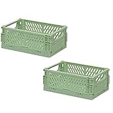 Plastic Storage Baskets for Desk Organizing, Office Drawer Organizer, 2 Medium Durable Folding...