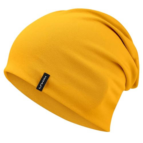 HAMUNI Slouchy Beanie for Women – Men Soft Breathable Cotton Beanie Hat, Double-Layered Lightweight Windproof Skull Cap, Classic Casual Beanie for Daily Wear & Transitional Seasons (Yellow)