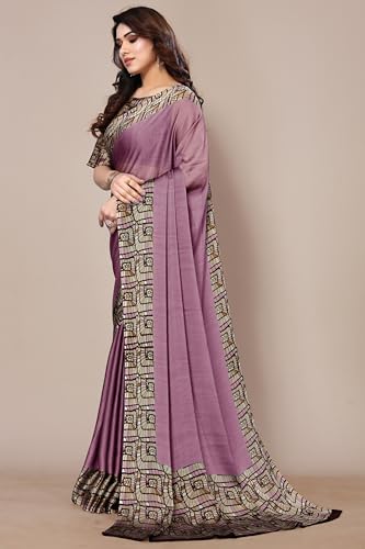 Image of MIRCHI FASHION Saree for Woman Chiffon Georgette Solid with Contrast Border | Lightweight Daily Wear Women's Sari and Printed Blouse Piece