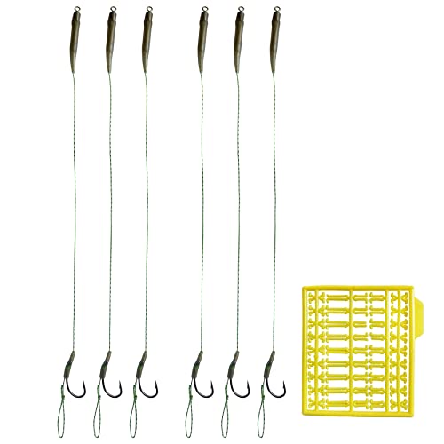 NewShot 6 x Carp Fishing Hair Rigs, Curved Barbed Hook, Anti-Tangle Rig Sleeves Swivel