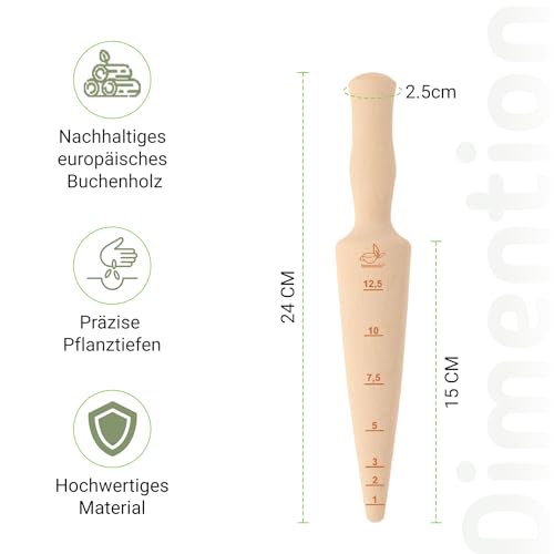 Teemando® Marken-Pflanzholz mit Scala aus unbehandeltem Buchenholz, 24,5 cm lang, Pflanzholz mit cm