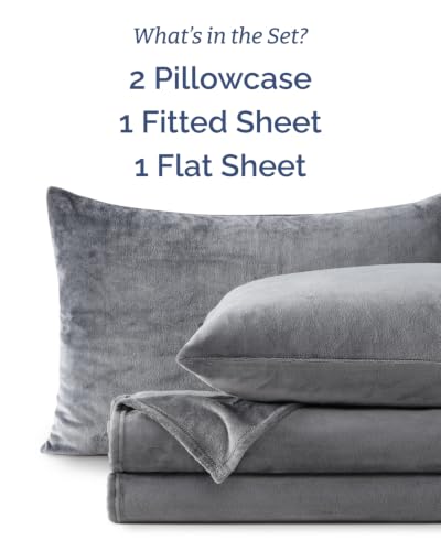 Image of Fleece Sheets Cal King Size Set - 4-Piece Flannel Sheet Set - Dark Grey