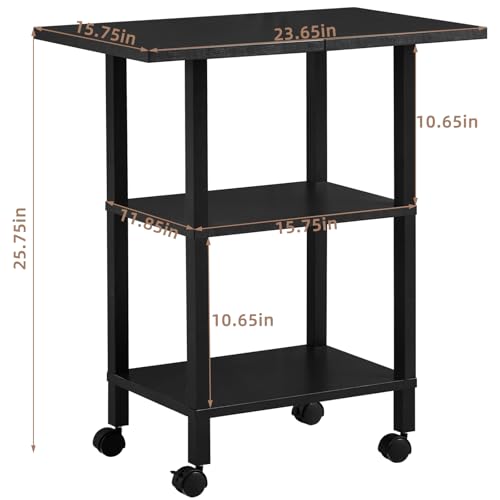 Lerliuo 3 Tier Printer Stand with Storage, Printer Table for Home Office, Wooden Rolling Printer Cart Shelf with Lockable Wheels fit Fax Machine, Scanner(Black) - Image 3