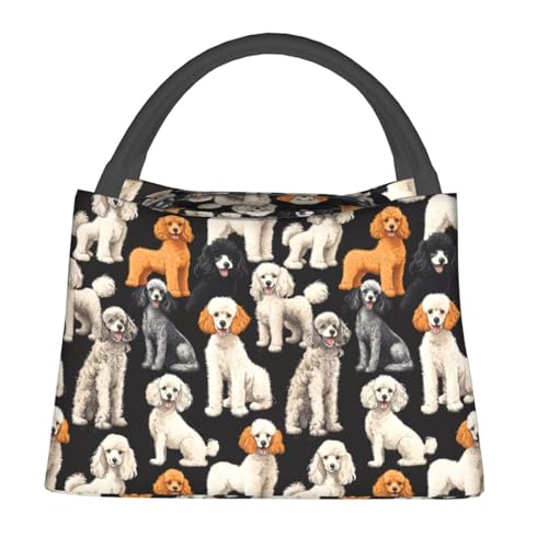 cromcu Cute Dog Reusable Lunch Box, Poodle Puppy Lunchbox for Kids Girls Women, Insulated Lunchbag, 11in*6.3in*6.7in, Gifts Makeup Bag, Portable Handbag for School Picnic Work Travel Beach or Hiking