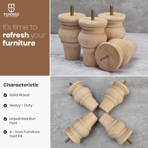 Pieds de table basse 10 cm M8 en bois robuste pour surélever armoire