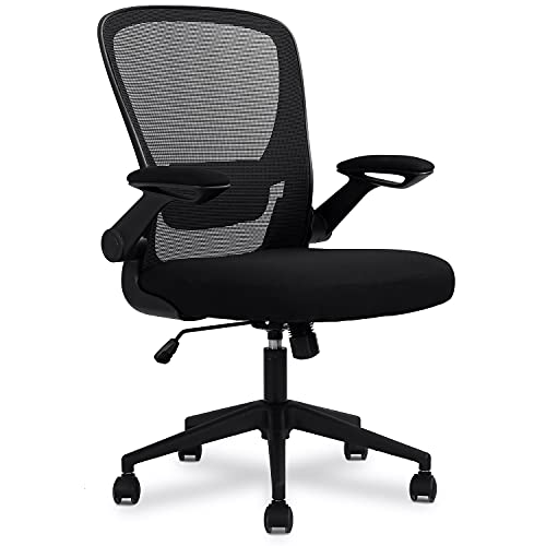 Home Office Chair, Ergonomic Desk Chair with Adjustable Lumbar Support & Flip-up Armrests, Mesh Computer Chair with Thickened Cushion, Swivel Executive Chair for Adults, Black