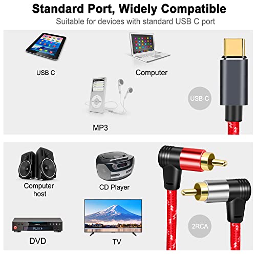 Janmmdeg Type-C To 2Rca Audio Auxiliary Adapter Stereo Divider Cable 25Ft, Type-C To Rca Y Cable For Smartphone Speaker Tablet Hdtv Mp3 Player #TOP1