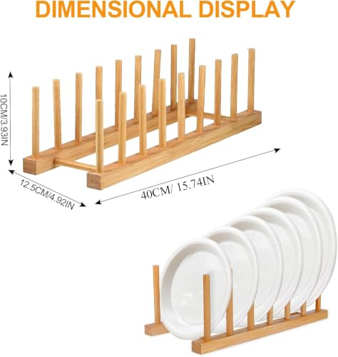 Image of CURATED CART Wooden Plate Organiser for Kitchen | Plate Stand Rack for Decor | Cabinet Plate Holder | 8 Adjustable Slots for Plates, Cup, Bowl & Dish Storage | Bamboo Wood c | Pack of 2