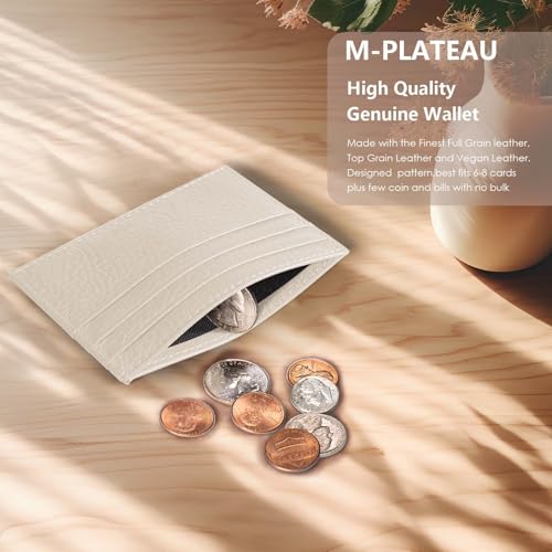 M-Plateau Credit Card Wallet, Super Slim Card Holder, Genuine Leather Wallet for Man and Women with 6 Card Slots and 1 Pocket (Off-White)3