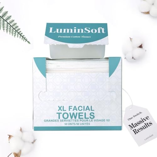 LuminSoft Facial Towels XL, Ultra Soft, 100% FDA Approved Disposable Face Towelettes for Skincare, Makeup Removal Dry Wipes, ACNE Eczema Association Accepted, All Skin Types, 50 Ct, 1 Pack