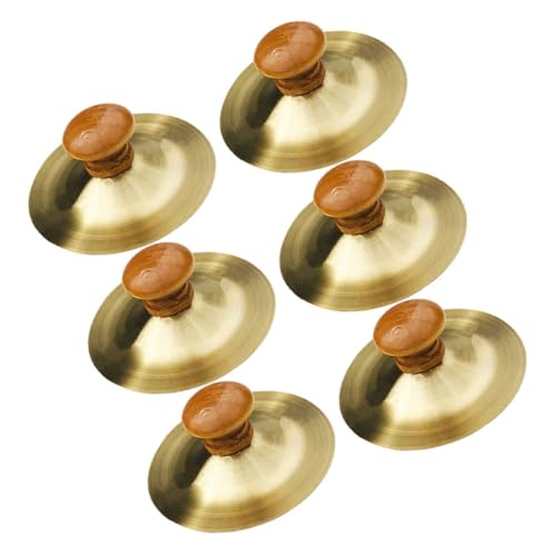 Generic 6 Pcs Marching Cymbals Finger Zills Metal Musical Instruments with Wooden Handles Portable Safe Design for Adults for Parties and Music Activities