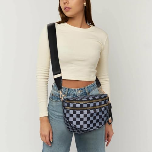 Colorful Checkered Bum Bags for Women Crossbody,Spacious Checkered Purse Nylon Crossbody Bag Fanny Packs Belt Bag2