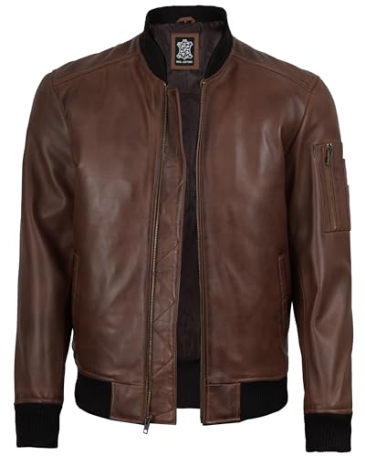 Image of Decrum Bomber Leather Jacket Men - Real Lambskin Casual Leather Jackets for Men with Zip Closure