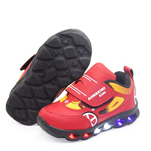 Tenis Carro de Bombeiros Com Luzes de Led que Pisca Infantil Masculino Vermelho