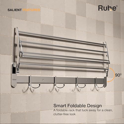 Image of Ruhe Round Towel Rack | Premium Grade Stainless Steel Round Foldable Towel Rack /Towel Holder /Towel Stand /Bathroom Accessories for Bathroom and Kitchen | (24 Inches-Only Rack)