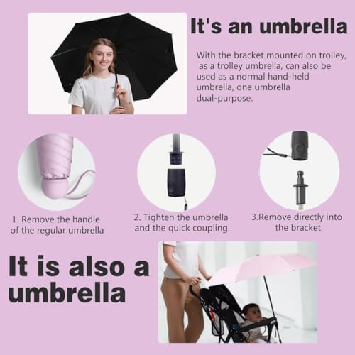 Nakazawa Stroller Sunshade Clip-on Adjustable Universal, Adjustable Steering Angle, Reinforced Umbrella Frame, Compact and Lightweight, Suitable for All Kinds of Strollers(Pink) - 5