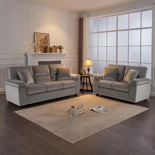 Image of Anderson Sofa Set for Living Room | Sectional Sofas | Premium Fabric Sofa for Home Office | Fabric Sofa Set | Fabri Sofa (Light Grey Fabric, 3+2 Seater)