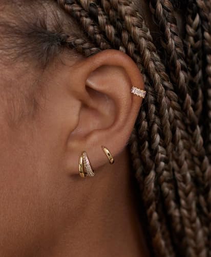 Image of 4Pairs Statement Gold Hoop Earrings for Women Trendy,Surgical Steel Gold Plated Hoop Hypoallergenic Earrings Set,Titanium Hoops Earring Stacks,CZ Cartilage Huggie Hoops Earring Gifts for Girlfriend