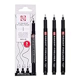 Talens Pigment Fineliner Set Bold, 3 Stück, schwarz, 0,50 mm, 0,60 mm, 0,70 mm, lichtecht, permanent und wasserbasierte Tinte, für verschiedene Linienarbeiten