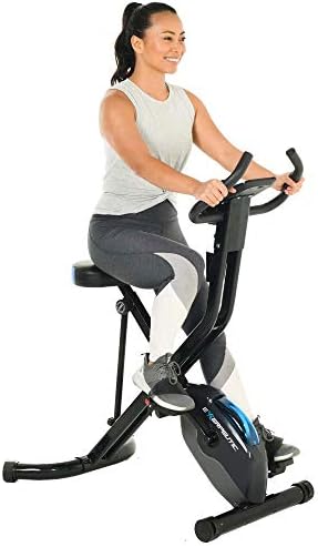Exerpeutic 675 XLS Bluetooth Smart Technology Folding Upright Exercise Bike, 400LBS, Black/Blue