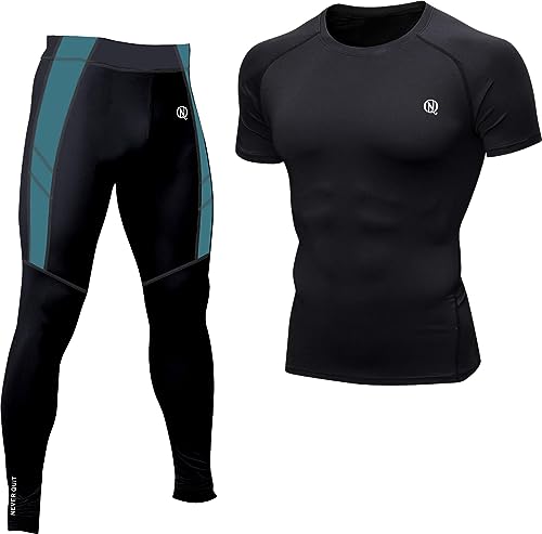 Image of NEVER QUIT Men's half Sleeve Compression Set, Workout Top & Pants Combo