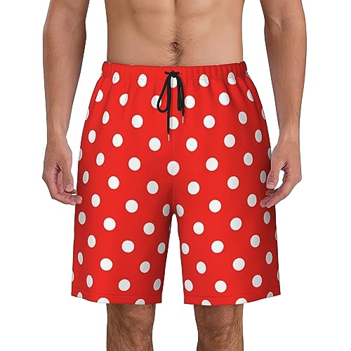 Red and White Polka Dot Mens Swim Trunks Quick Dry Swim Shorts Swimwear Bathing Suits with Pockets