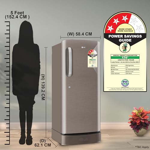 Image of LG 224 L, 3 Star, Direct Cool Single Door Refrigerator (GL-D241AFSD, Fawn Steel, Base stand with drawer & Fast Ice Making)