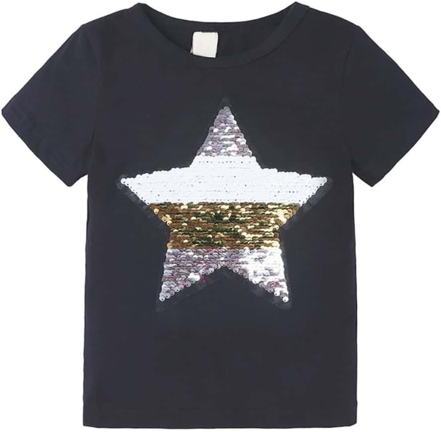 Toddler Little Kids Baby Boys Girls Magic Flip Sequins Tshirt,Short Sleeve Crew Neck Pullover Tees Tops (StarBlack, 3-4 Years) - Image 3