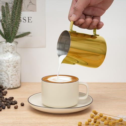 Image of Amrules Milk Frothing Pitcher 12oz Frother Cup Barista Tools, Gold