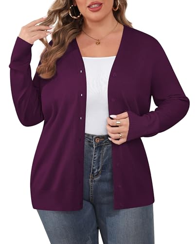 Image of TIANZHU Plus Size Cardigan for Women Button Open Front Long Sleeve V Neck Comfy Lightweight Sweaters XL-4XL