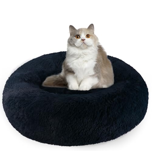 Aspand Fluffy Cat Bed, Cat Cushion, Soft and Comfortable Pet Bed with Non-Slip Underside for a Warm and Cosy Sleeping Area, 76 cm Diameter, Deep Blue