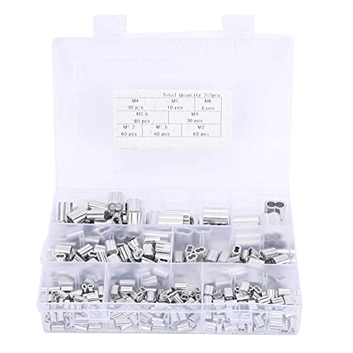 Manguitos de aluminio para prensado de cables Juego de 315 piezas con doble ojal tamaños M1.2 a M6