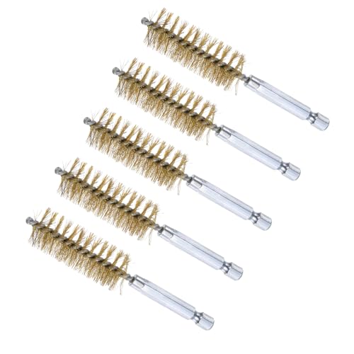 Image of Bore Brush, 19mm Dia 4 Inch Length, Brass Cleaning Wire Brushes with 1 /4 Inch Hex Shank - (Applications: for Power Drill, Die Grinder), 5-Pieces