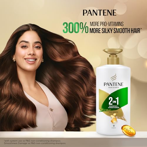 Image of Pantene Advanced Hairfall Solution, 2in1 Silky Smooth Care Shampoo + Conditioner, Pack of 1, 650ML, Green