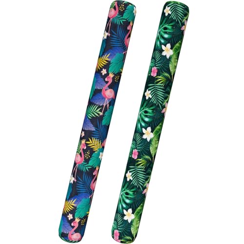 WERNNSAI Inflatable Pool Noodles 2 Pack Soft Fabric Covered Large Pool Float Noodle Set for Adults Swimming Accessories for Summer Vacation Sea Beach Lake Water Games Party (Plants & Flamingo)