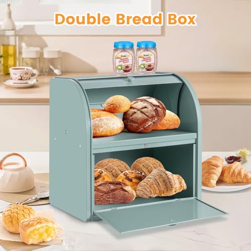 Esilihom Bread Bin, Bread Bins for Kitchen, 2-Layer | Large | Roll Top | 30 x 24.5 x 32.5cm, Green - Cosy Home Interiors Esilihom Bread Bin, Bread Bins for Kitchen, 2-Layer | Large | Roll Top | 30 x 24.5 x 32.5cm, Green - Image 5