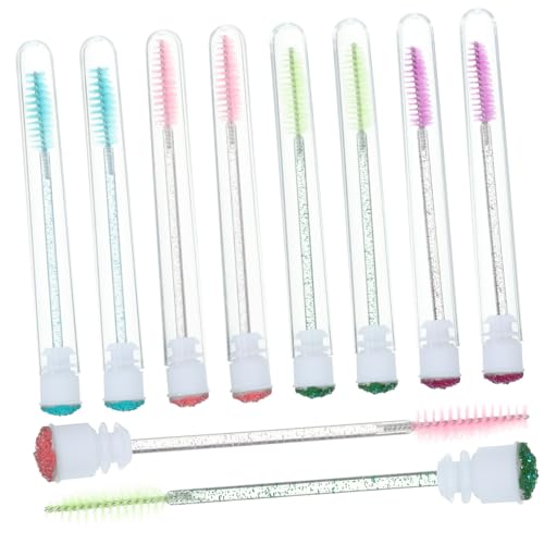 MERRYHAPY 10pcs Crystal Wand Mascara Brush Set Eyelash Extension Kit Tube Eyebrow Brush for Travel Random