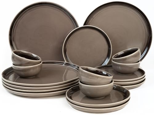 Image of Bodhi House Handcrafted Chip Resistance Porcelain Dinner Set, 18 Pieces Dish Set Serving for 6, Microwave and Dishwasher Safe, Bone-ash Free, Crockery Set for Dining and Gifting, Smoke Grey