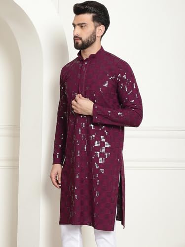 Image of SOJANYA (Since 1958 Men's Cotton Embroidered Sequinned Long Kurta