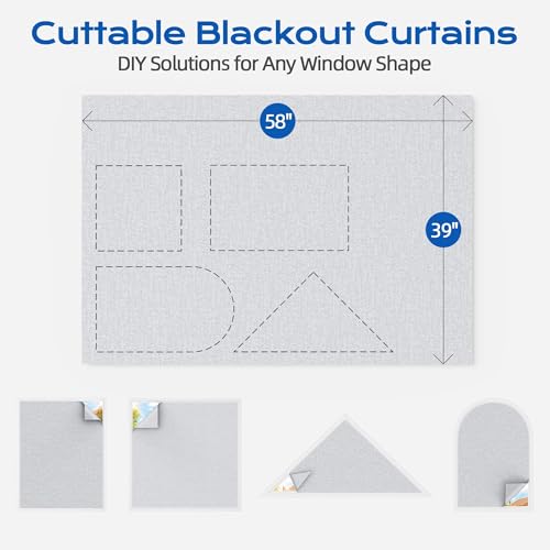 Image of Linen Blackout Curtains for Bedroom, 39 inch x 58 inch Portable Black Out Blinds with 20 Sets Hooks & Loops Strips for 100% Blackout Window Film, Temporary Black-Out Shades for Windows Cover Travel RV- Gray