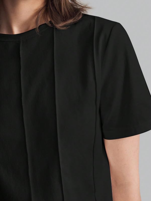 Image of DTR FASHION Women's Pure Cotton Styled with Vertical Pintuck Pattern Solid T-Shirt | Western T-Shirts for Women