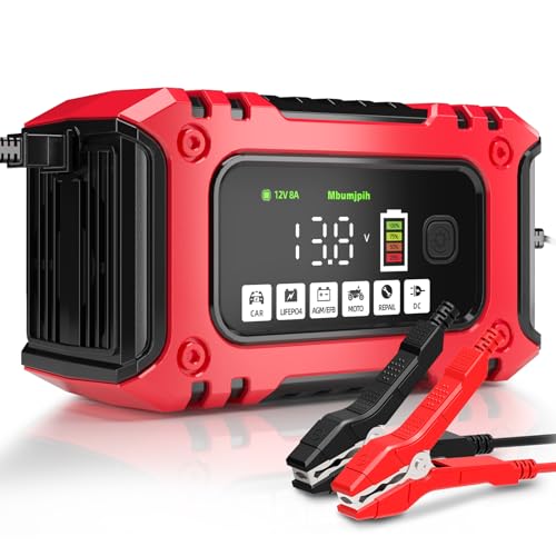 Car Battery Charger, 12V 8A Smart Battery Trickle Charger, Car 12V Battery Maintainer, Desulfurizer with Temperature Com - Detailed View