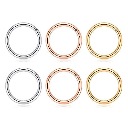 GAGABODY20G 18G 16G 6 Pcs a Set Septum Jewelry Conch Piercing Jewelry 316L Surgical Steel Nose Hoop Lip Septum Rings Nose Piercing Helix Cartilage Earrings 3 Color Mix