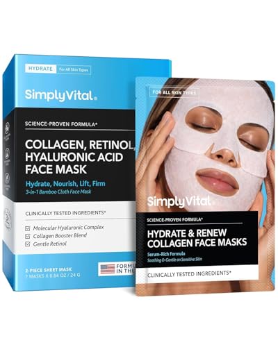 SimplyVital Collagen Facial Mask with Retinol & Hyaluronic Acid - Hydrating Face Masks Skincare - T...