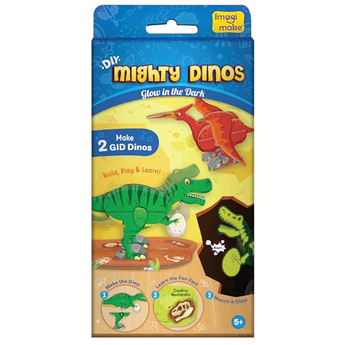 Image of Imagimake DIY Mighty Dinos | Glow in The Dark | 3D Dinosaur Puzzle for Kids | Birthday Gift for Kids Ages 5,6,7,8,9,10